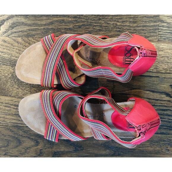 Sofft Multicolor Elastic Crisscross Cork Wedge Sandals Zipper Boho Chic Size 8.5 - Picture 5 of 10